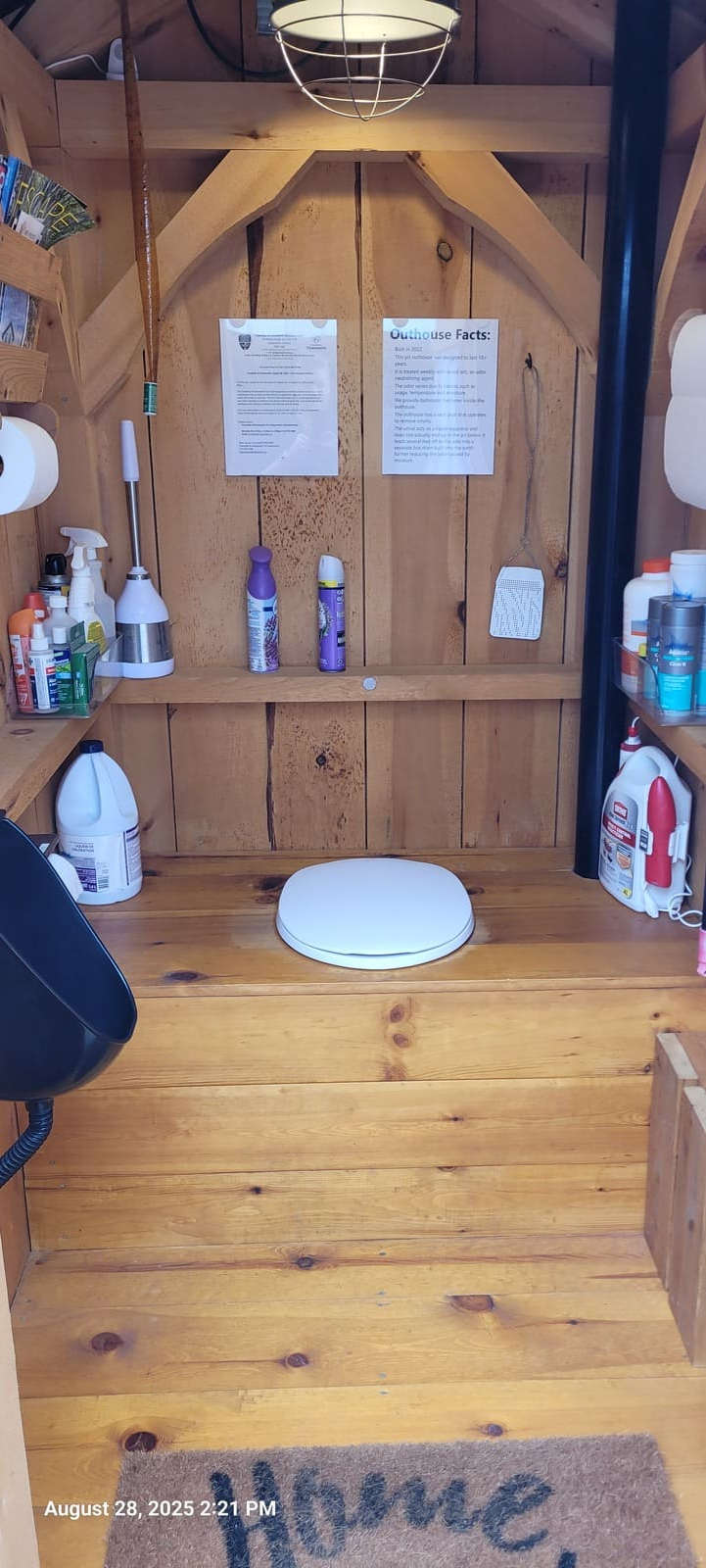 Outhouse toilet at off-grid cabin in Grey County Ontario